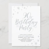 Silver & White | 90th Photo Birthday Party Invitation (Front)