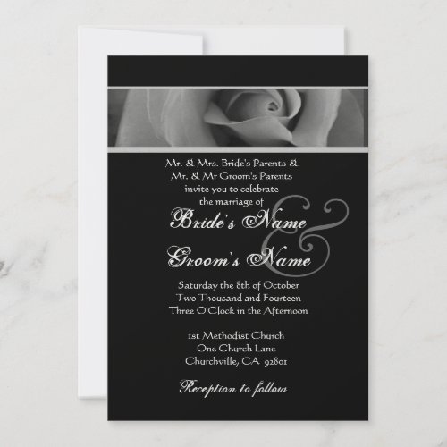 Silver White and Black Rose Wedding Invites
