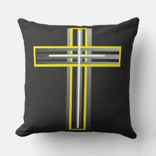 Silver, White, and Gold Layered Cross Throw Pillow