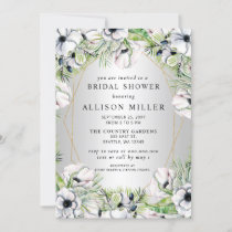 Silver White Anemone Gold Geometric Bridal Shower Invitation
