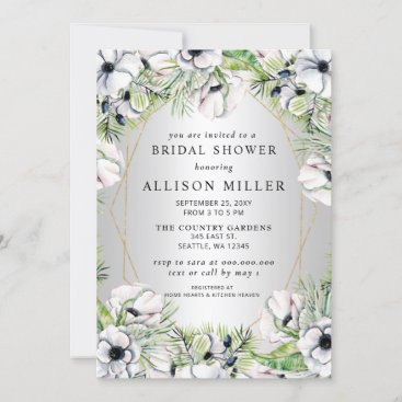 Silver White Anemone Gold Geometric Bridal Shower Invitation