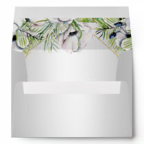 Silver White Anemone Gold Geometric Wedding Envelope