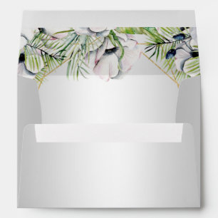 Silver White Anemone Gold Geometric Wedding Envelope