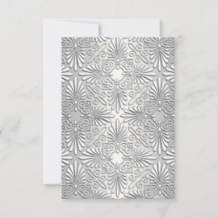Silver White Art Deco Damask RSVP 2 Card