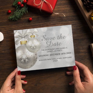 Silver & White Bauble Xmas Party   Save the Date Invitation Postcard