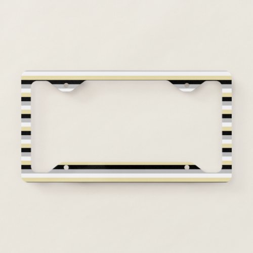 Silver White Beige and Black Stripes License Plate Frame