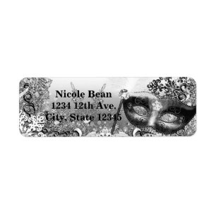 Silver White Black Masquerade & Winter Snowflakes Label
