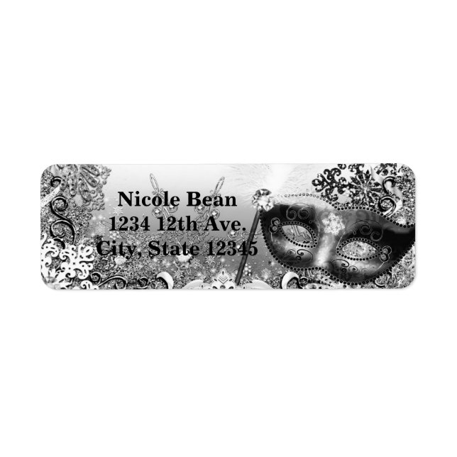 Silver White Black Masquerade & Winter Snowflakes Label (Front)