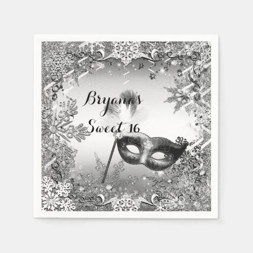 Silver White Black Masquerade  Winter Snowflakes Napkins