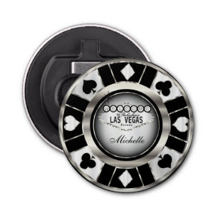 Silver, White, Black Poker Chip - Personalize Bottle Opener