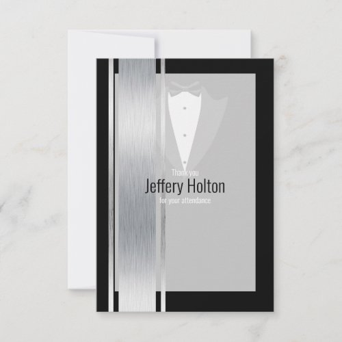 Silver white  black stripe tuxedo thank you card