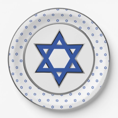 Silver White Blue Star of David Pesach Passover Paper Plates