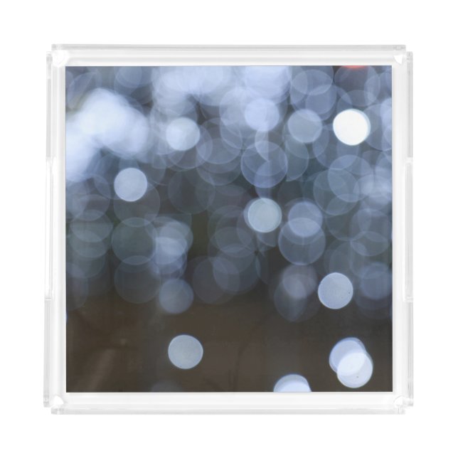 Silver, white bokeh night background. acrylic tray (Front)