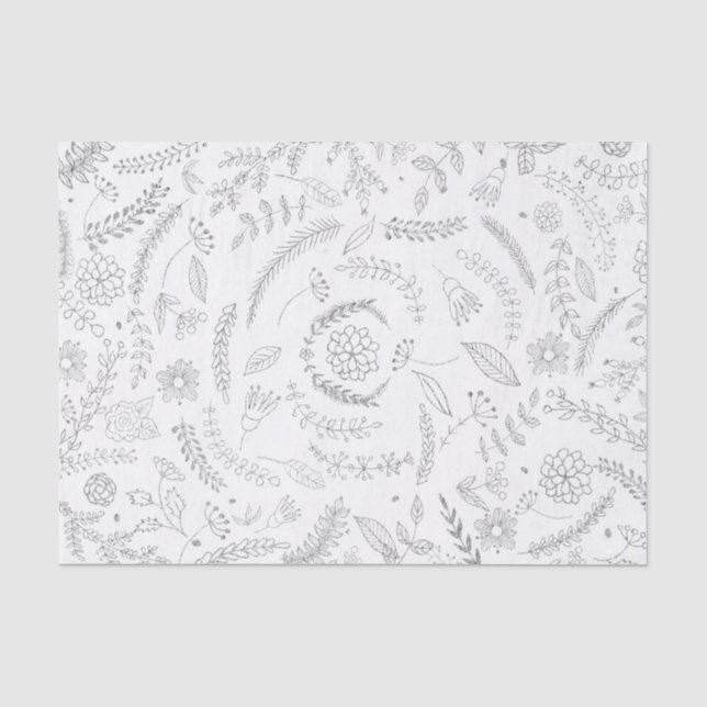 Silver & White Botanical Elegant Glam Floral Tissue Paper (Front)