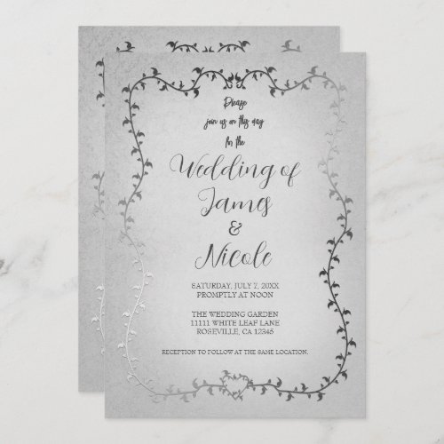 Silver White Botanical Leaves Storybook Wedding Invitation
