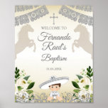 Silver White Boy Baptism Welcome Sign Poster at Zazzle