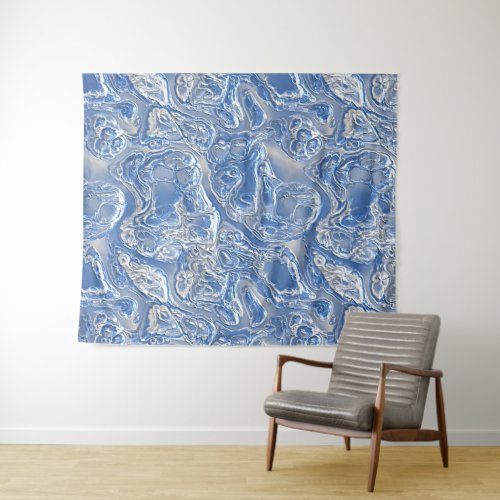 Silver White Bright Blue Marble Pattern Tapestry