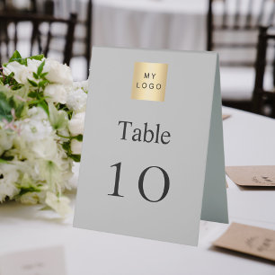 silver white business logo table number tent