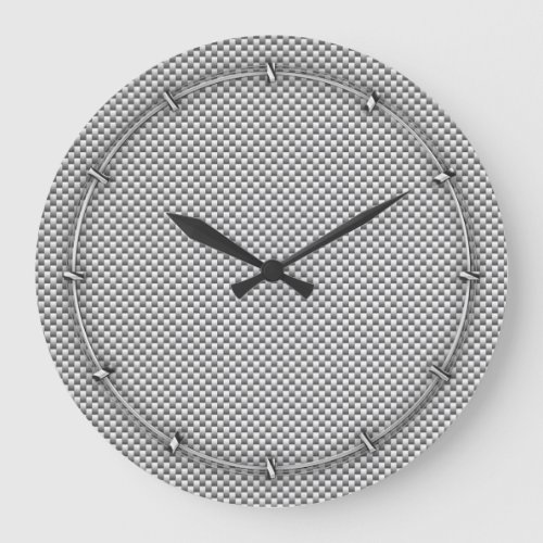 Silver White Carbon Fiber Print Large Clock