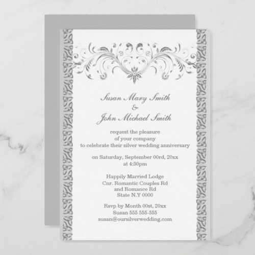 Silver white celtic floral wedding anniversary foil invitation