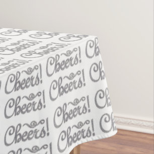 Silver White Cheers Celebration Tablecloth