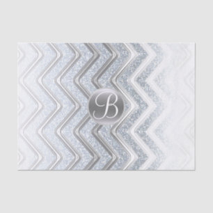 Silver White Chevron Shine Monogram Letter Initial Tissue Paper