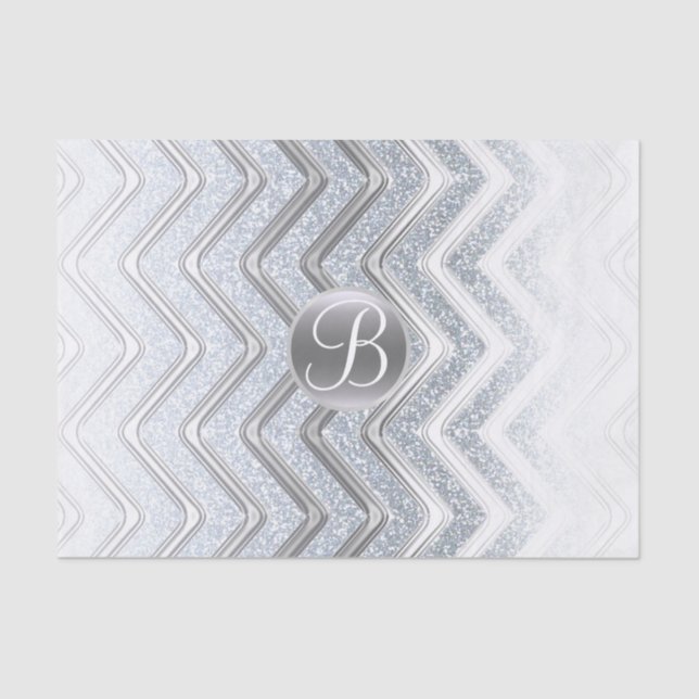 Silver White Chevron Shine Monogram Letter Initial Tissue Paper (Front)