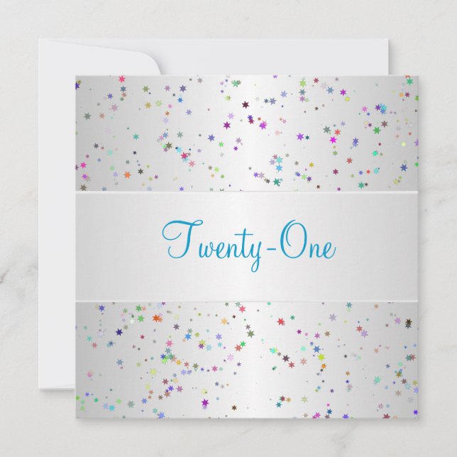 Silver White Colour Confetti 21st Birthday Invitation (Front)