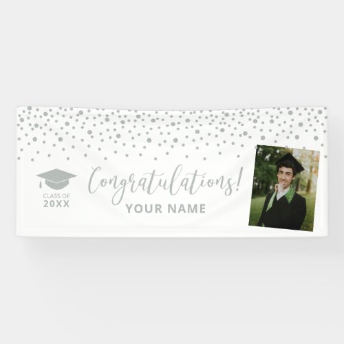 Silver  White Confetti Congratulation Graduation  Banner