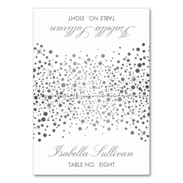 Silver & White Confetti Dots | Name Place Cards (Front)