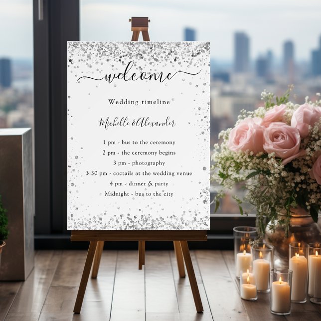Silver white confetti wedding program foam board (Creator Uploaded)