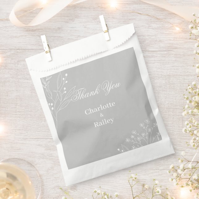 Silver White Corner Floral Boho Wedding Favor Bag (Clipped)