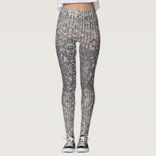 Silver white crystal sequin pattern       leggings