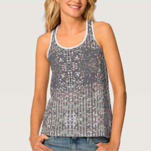 Silver white crystal sequin pattern      tank top