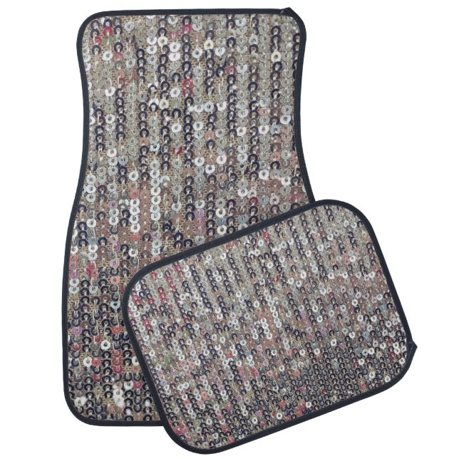 Silver white crystal sequins, sparkling glitter car floor mat (Set)