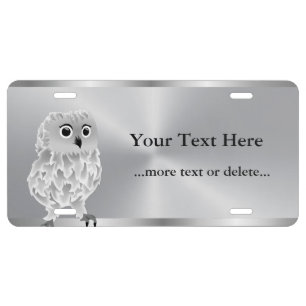 Silver White Cute Owl Personalize License Plate