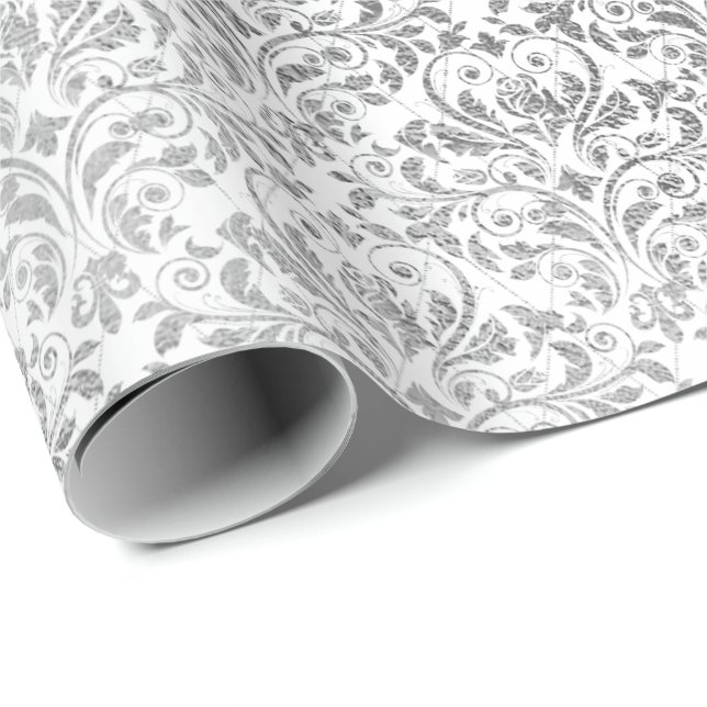 Silver White Damask Gray Net Delicate Diamond Wrapping Paper (Roll Corner)