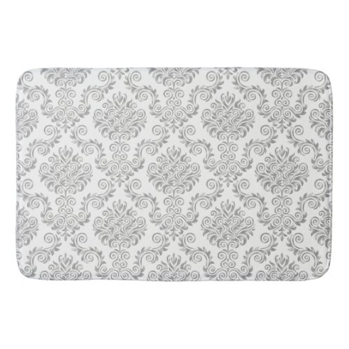 Silver  White Damask Patternpick your color Bath Mat