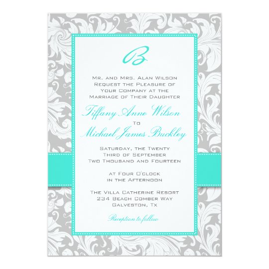 White And Turquoise Wedding Invitations 1