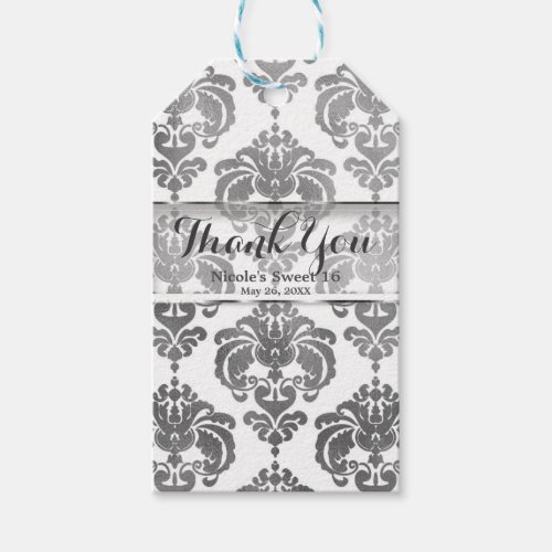 Silver  White Damask Vintage Wedding Event Favor Gift Tags