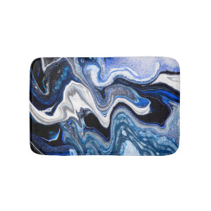 Silver white, deep sea marble texture. bath mat