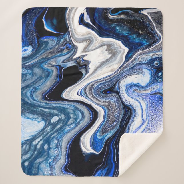 Silver white, deep sea marble texture. sherpa blanket (Front)