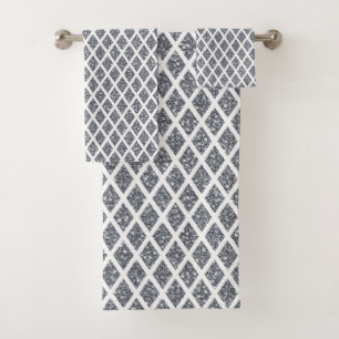SILVER & WHITE DIAMOND PATTERNS BATH TOWEL SET