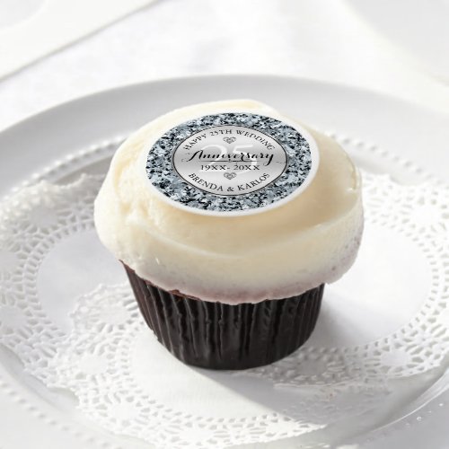 Silver  white diamonds 25th wedding Anniversary Edible Frosting Rounds