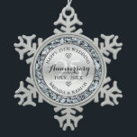 Silver & white diamonds 25th wedding Anniversary Snowflake Pewter Christmas Ornament<br><div class="desc">Elegant silver and white diamonds 25th wedding anniversary customizable template.</div>