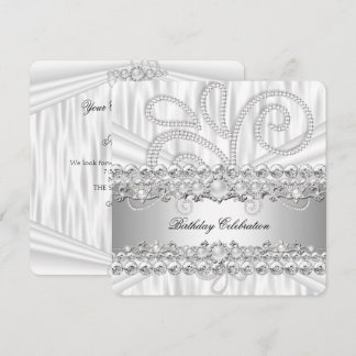 Silver White Diamonds Pearl Elegant Birthday Party Invitation