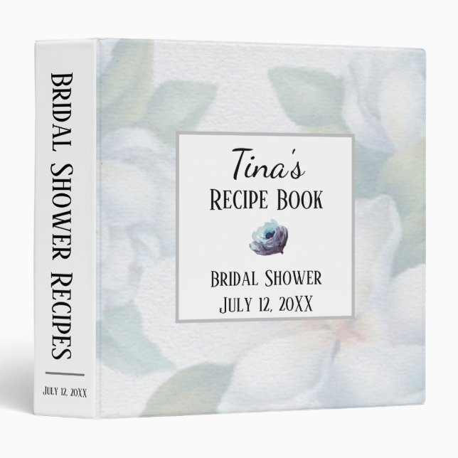 Silver White Dogwood Blossom Wedding Recipe 3 Ring Binder (Front/Spine)