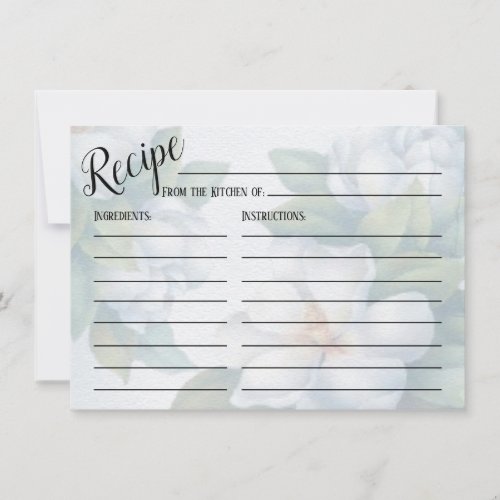 Silver White Dogwood Blossom Wedding Recipe Card