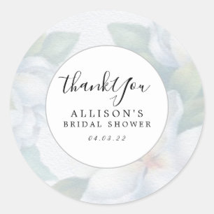 Silver White Dogwood Blossoms Bridal Shower Classic Round Sticker