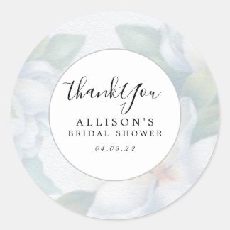 Silver White Dogwood Blossoms Bridal Shower Classic Round Sticker